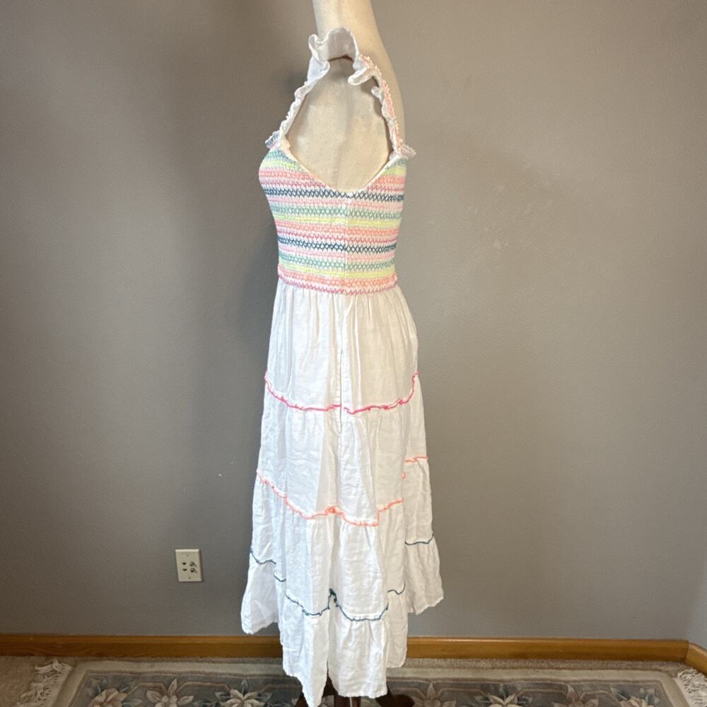 Vineyard Vines Flutter Sleeve Smocked Tiered White Linen Midi Dress Size S - Picture 4 of 9